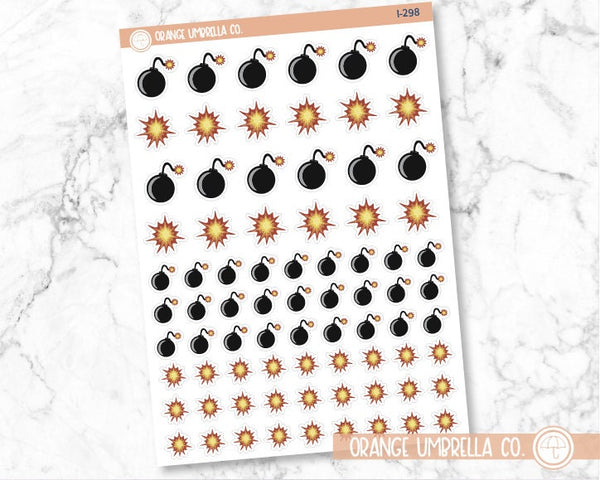 Bombs and Explosions Hand Doodled Icon Planner Stickers | I-298