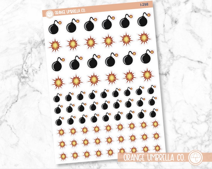 Bombs and Explosions Hand Doodled Icon Planner Stickers | I-298