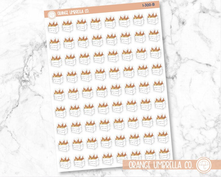 Dumpster Fire Hand Doodled Icon Planner Stickers | I-300