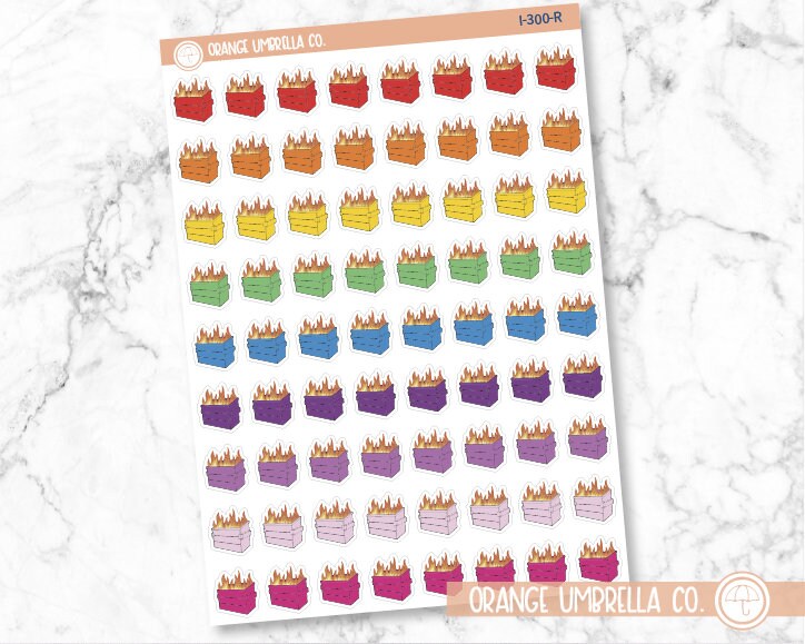 Dumpster Fire Hand Doodled Icon Planner Stickers | I-300
