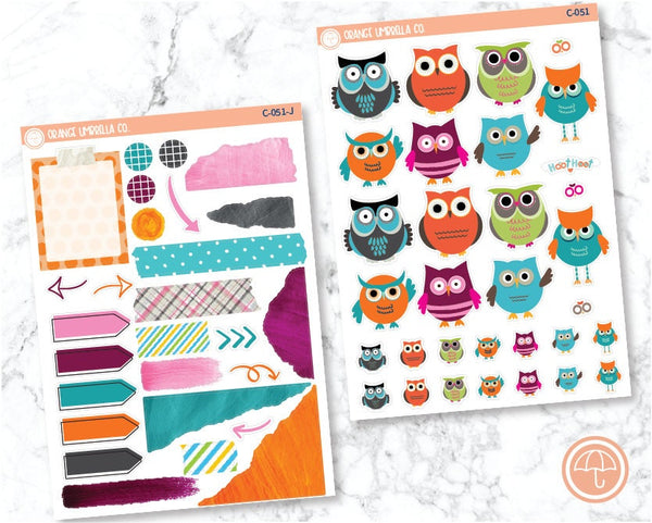 Color Owls2 Planner Deco/Journaling Stickers and Labels | C-051