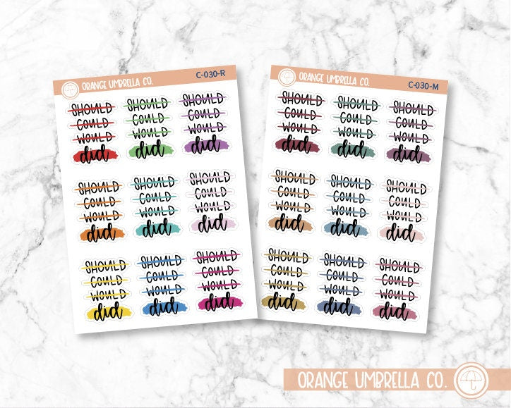 CLEARANCE | Should/Would/Could/Did Motivational Quote Script Planner Stickers | F7 | C-030