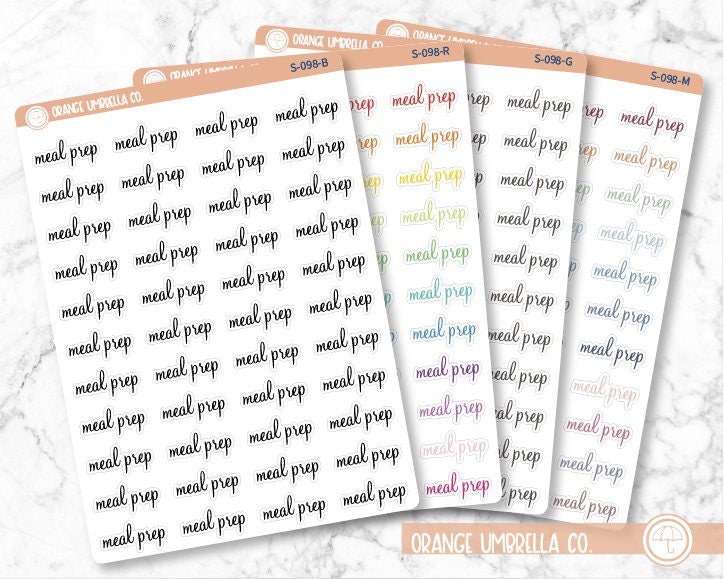 Meal Prep Planner Stickers, Script "Meal Prep" Labels, Color Print Planning Stickers, F4 (S-098)