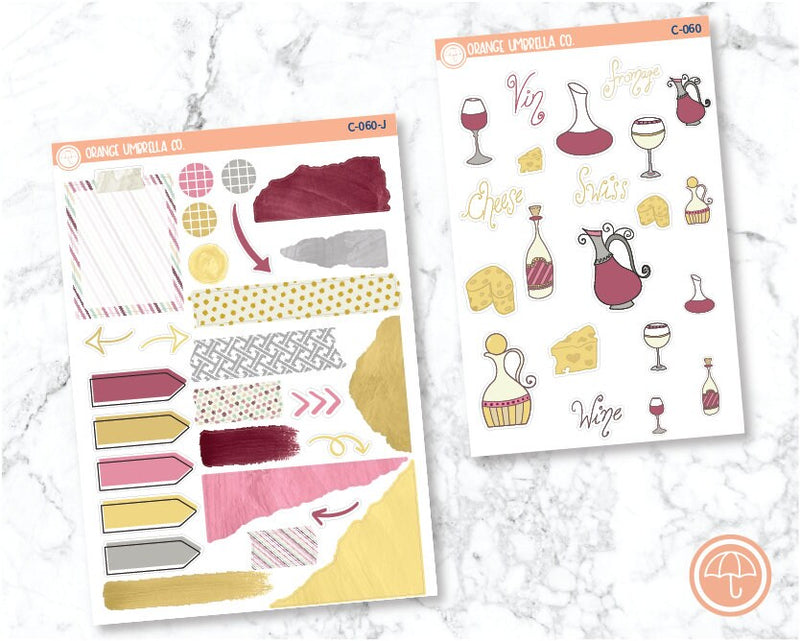 Wine & Cheese Planner Deco/Journaling Stickers | C-060