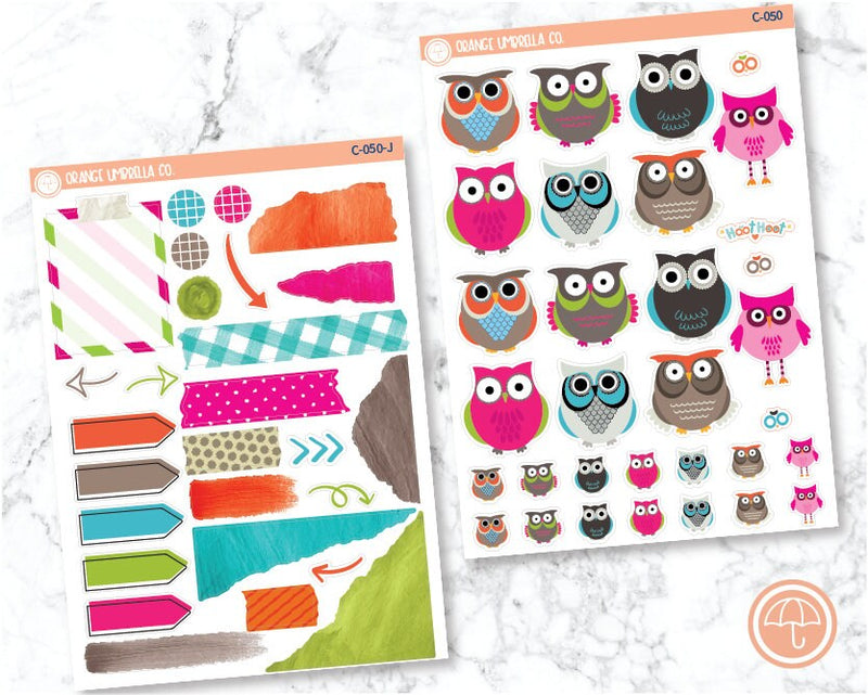 Color Owls1 Deco/Journaling Planner Stickers | C-050