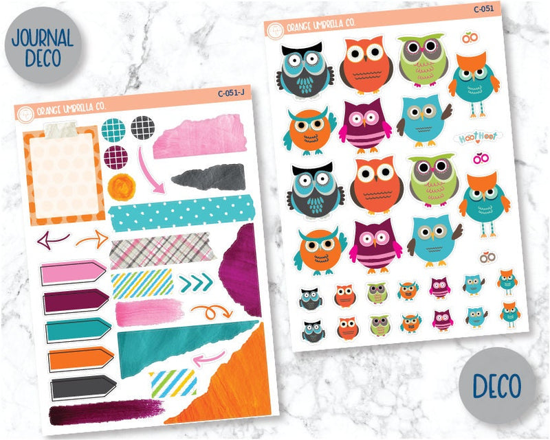Color Owls2 Deco/Journaling Planner Stickers | C-051