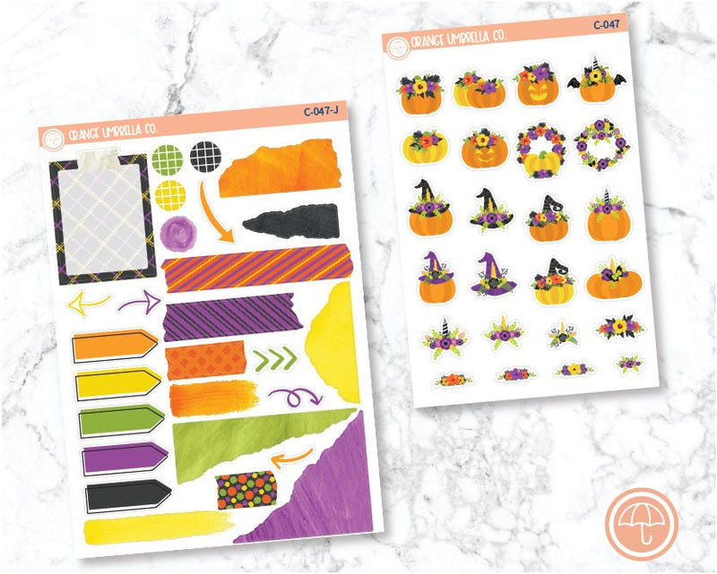 Deco Planner Stickers, Halloween Floral Pumpkins Deco Stickers, Fun Deco Planning Labels (C-047)