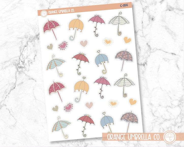 Fancy Umbrellas Deco Planner Stickers, Deco Umbrellas Labels, Color Print Labels (C-056/057/058)