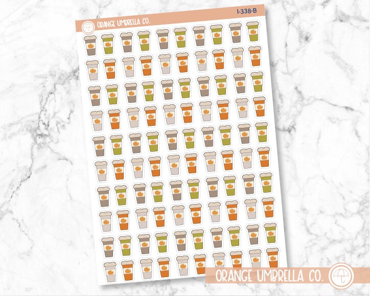 Coffee Cup To Go Fall Pumpkin Icon Planner Stickers | I-338