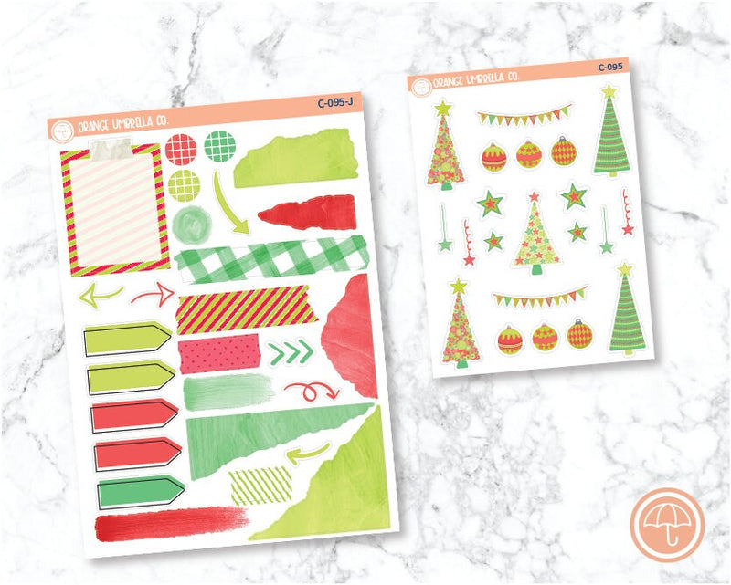Holiday Trees - Green Planner Deco/Journaling Stickers | C-095