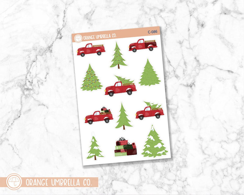 Christmas Red Farm Truck Planner Deco Stickers | C-086
