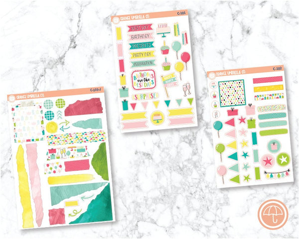 Birthday Party Time Planner Deco/Journaling Stickers | C-101-102-103-J