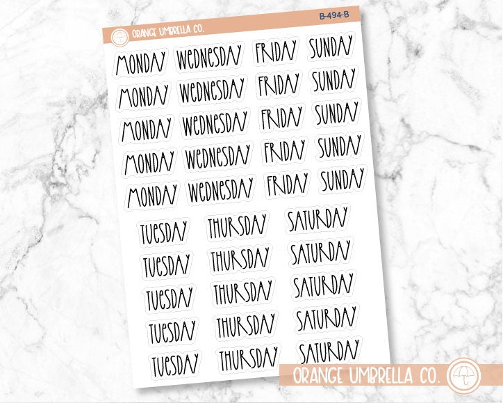 CLEARANCE | 7x9 Daily Duo Day of the Week Header Script Planner Stickers | FC12 | B-494-B
