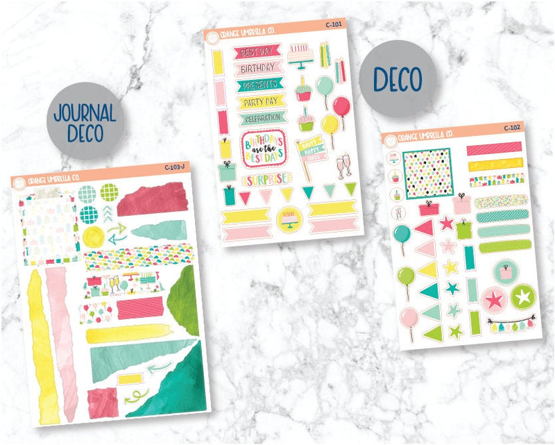 CLEARANCE | Birthday Party Time Planner Deco/Journaling Stickers | C-101-102-103-J