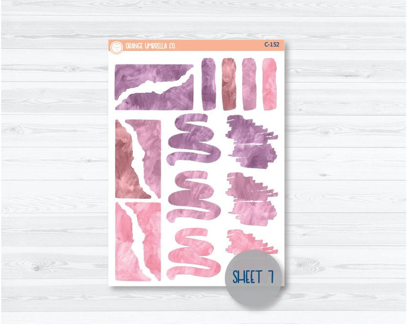 Watercolor Journaling Sheet Planner Stickers & Labels | White or Clear Matte Muted Pink-Purple | C-146-C-152