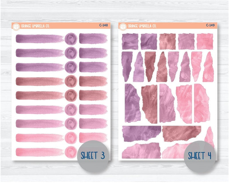 CLEARANCE | Watercolor Journaling Sheet Planner Stickers & Labels | White or Clear Matte Muted Pink-Purple | C-146-C-152