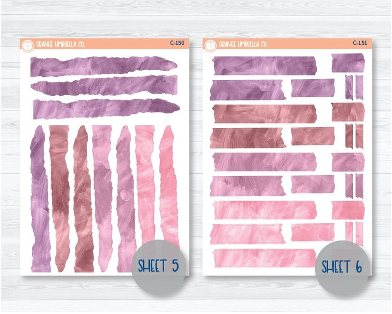 Watercolor Journaling Sheet Planner Stickers & Labels | White or Clear Matte Muted Pink-Purple | C-146-C-152