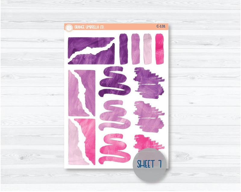 CLEARANCE | Watercolor Journaling Sheet Planner Stickers & Labels | White or Clear Matte Bright Pink-Purple | C-125-C-131