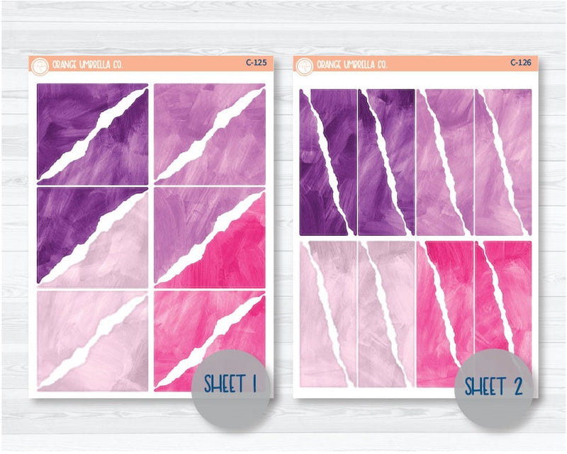 Watercolor Journaling Sheet Planner Stickers & Labels | White or Clear Matte Bright Pink-Purple | C-125-C-131