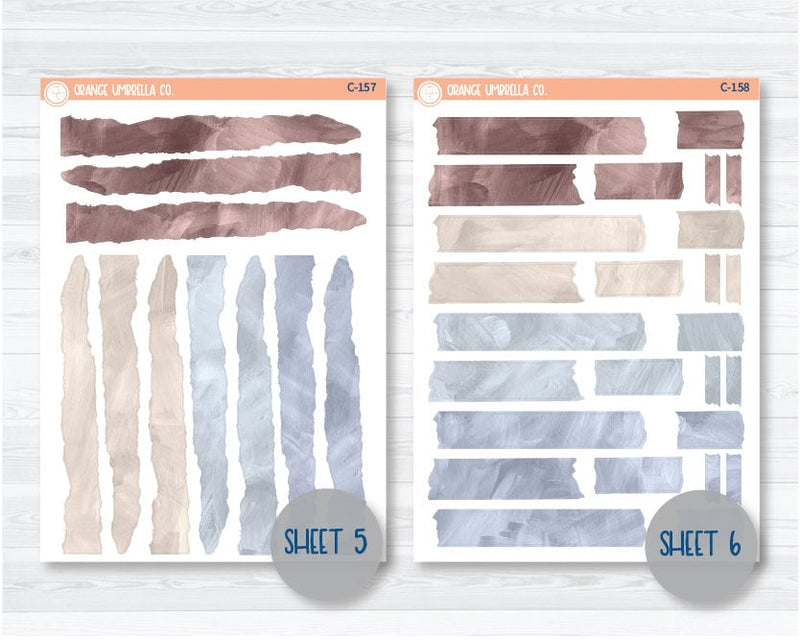 CLEARANCE | Watercolor Journaling Sheet Planner Stickers & Labels | White or Clear Matte Neutrals | C-153-C-159