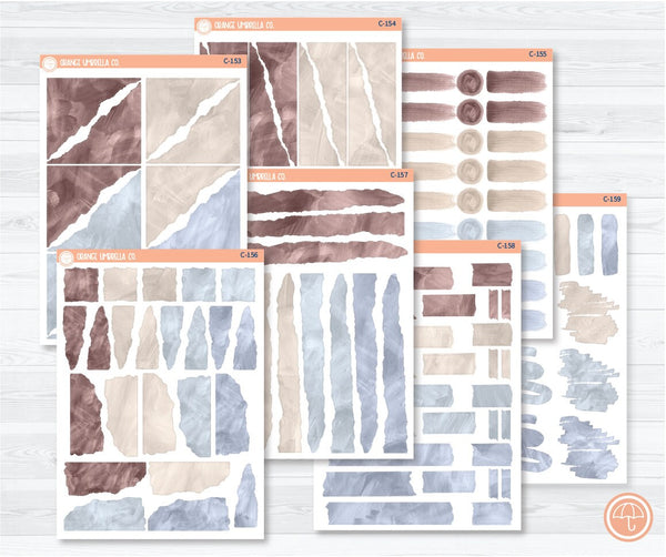 Watercolor Journaling Sheet Planner Stickers & Labels | White or Clear Matte Neutrals | C-153-C-159