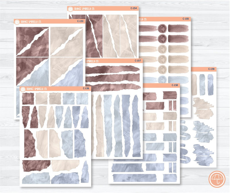 CLEARANCE | Watercolor Journaling Sheet Planner Stickers & Labels | White or Clear Matte Neutrals | C-153-C-159