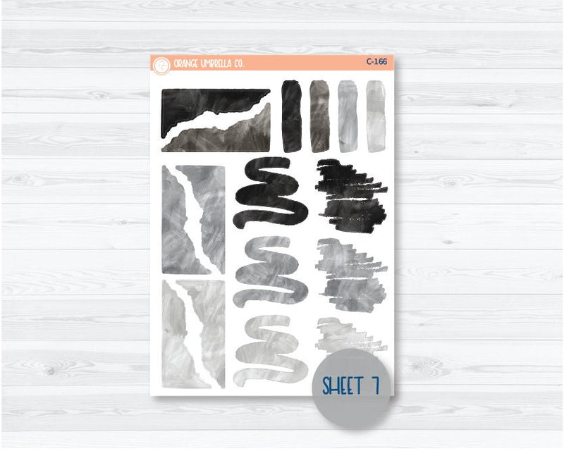 Watercolor Journaling Sheet Planner Stickers & Labels | White or Clear Matte Black-Grey | C-160-C-166