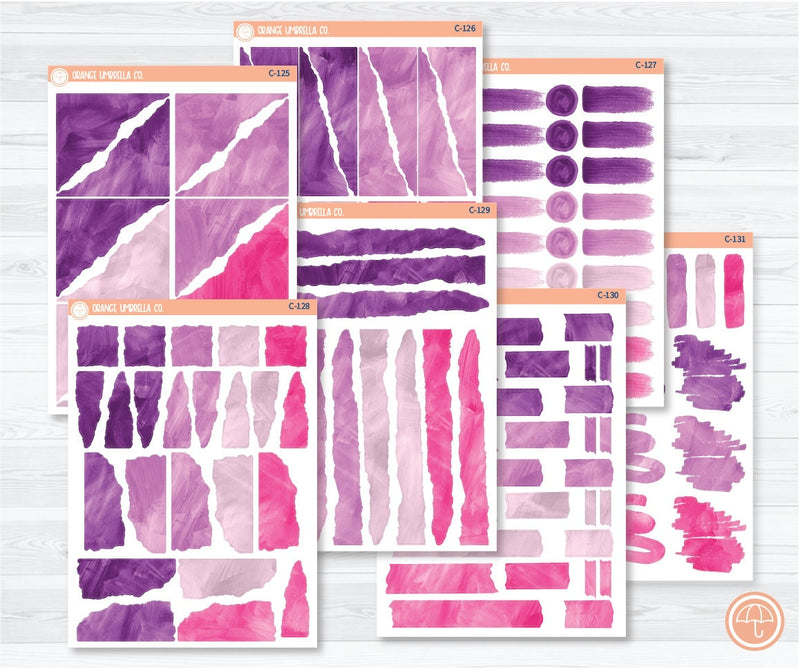 Watercolor Journaling Sheet Planner Stickers & Labels | White or Clear Matte Bright Pink-Purple | C-125-C-131