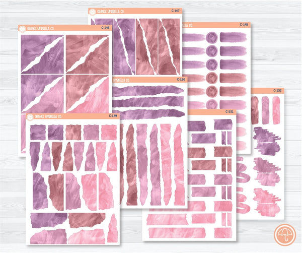 CLEARANCE | Watercolor Journaling Sheet Planner Stickers & Labels | White or Clear Matte Muted Pink-Purple | C-146-C-152