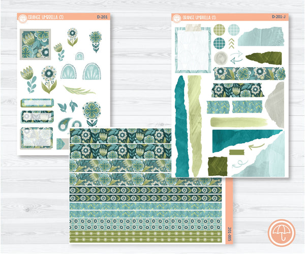 Blue Flora Kit Deco Planner Stickers | D-201