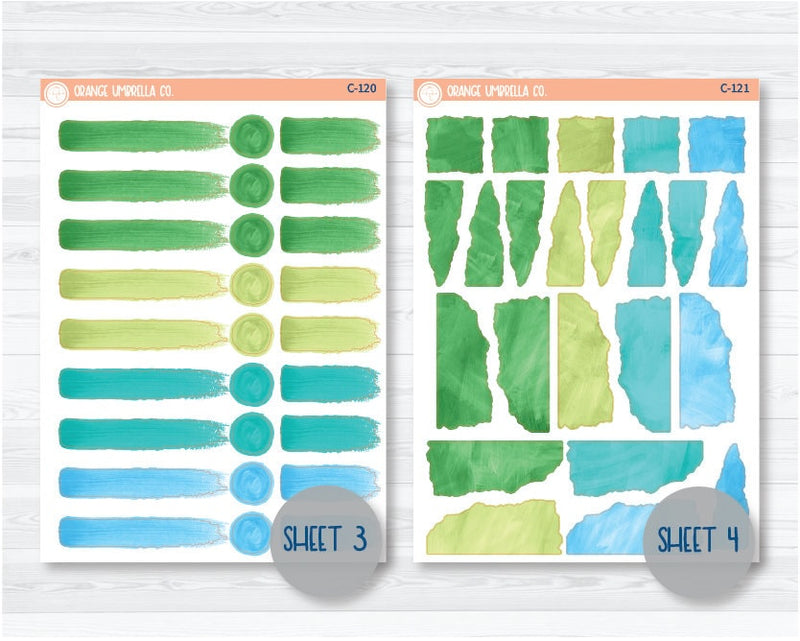 CLEARANCE | Watercolor Journaling Sheet Planner Stickers & Labels | White or Clear Matte Bright Cools | C-118-C-124