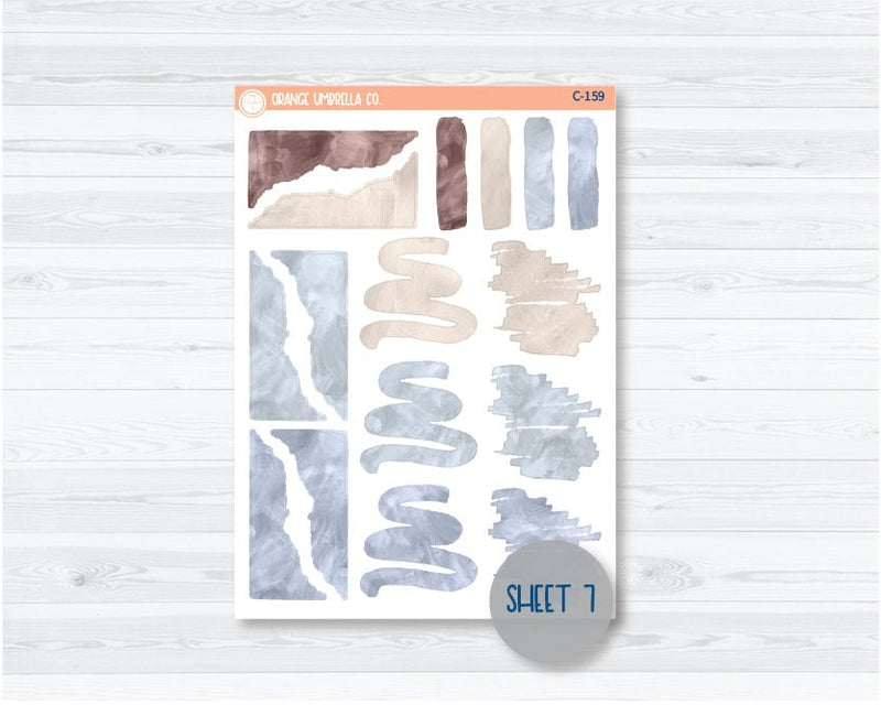 CLEARANCE | Watercolor Journaling Sheet Planner Stickers & Labels | White or Clear Matte Neutrals | C-153-C-159