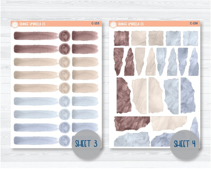 CLEARANCE | Watercolor Journaling Sheet Planner Stickers & Labels | White or Clear Matte Neutrals | C-153-C-159