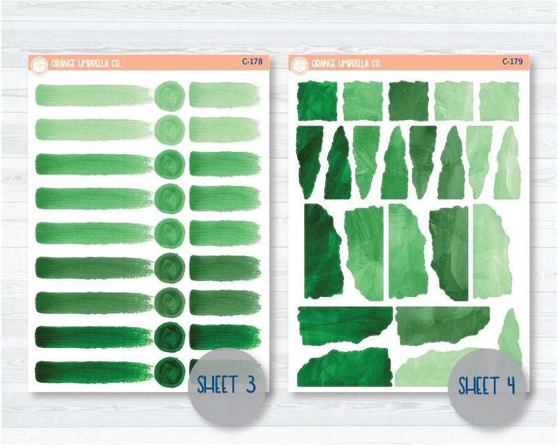 Watercolor Journaling Sheet Planner Stickers & Labels | White or Clear Matte Green Ombre | C-176-C-182
