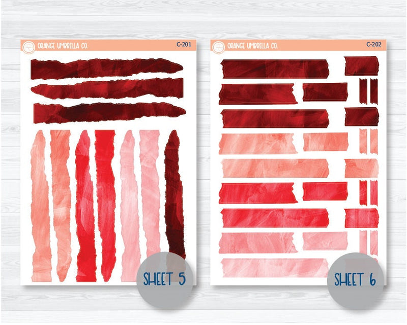 Watercolor Journaling Sheet Planner Stickers & Labels | White or Clear Matte Red Ombre | C-197-C-203