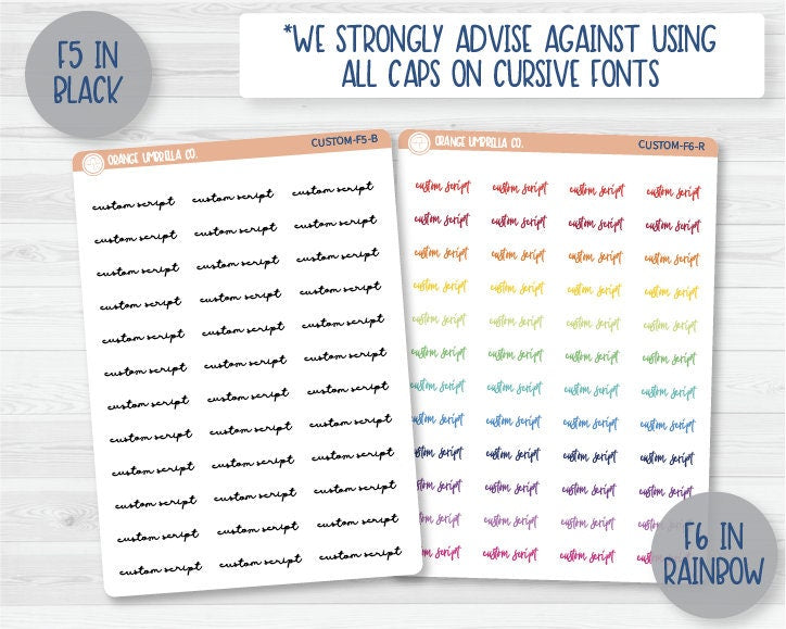Custom Script Sticker | Choose Font & Color | Planner Stickers ** 1 word/phrase per sheet*** | customscript