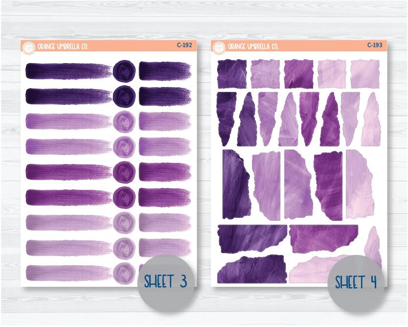 Watercolor Journaling Sheet Planner Stickers & Labels | White or Clear Matte Purple Ombre | C-190-C-196