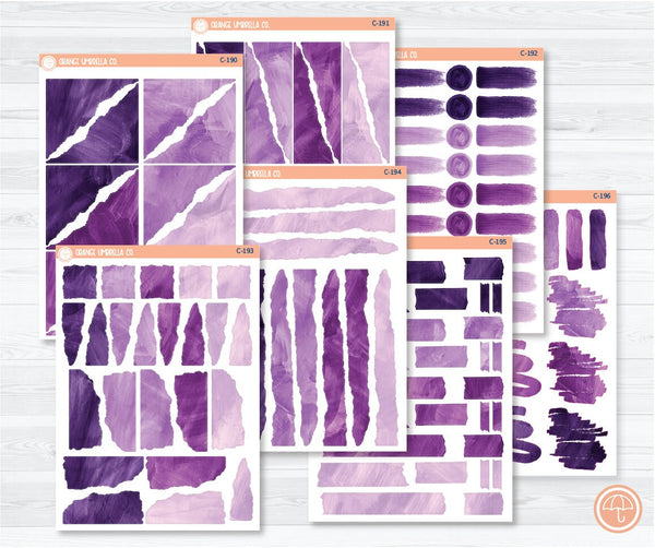 CLEARANCE | Watercolor Journaling Sheet Planner Stickers & Labels | White or Clear Matte Purple Ombre | C-190-C-196