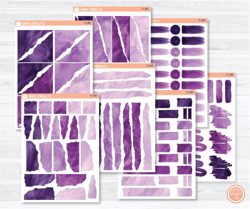 Watercolor Journaling Sheet Planner Stickers & Labels | White or Clear Matte Purple Ombre | C-190-C-196