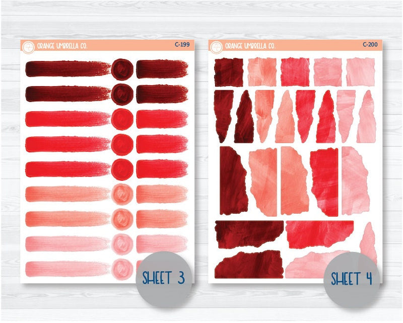 Watercolor Journaling Sheet Planner Stickers & Labels | White or Clear Matte Red Ombre | C-197-C-203