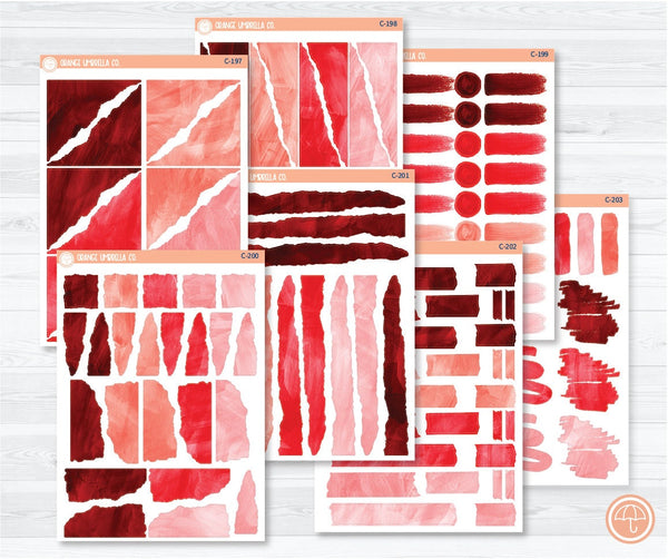 CLEARANCE | Watercolor Journaling Sheet Planner Stickers & Labels | White or Clear Matte Red Ombre | C-197-C-203