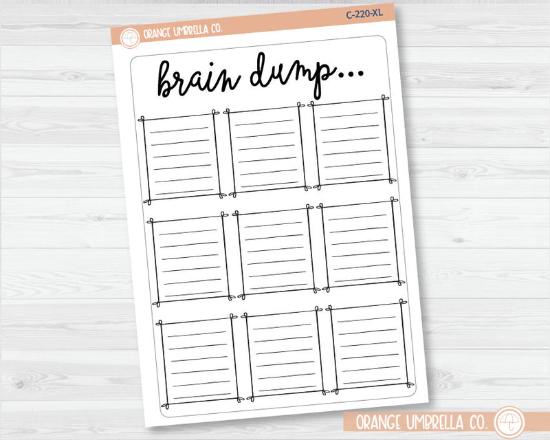 Brain Dump Tracker Full Page A5 & XL Size Deco Planner Stickers | C-220