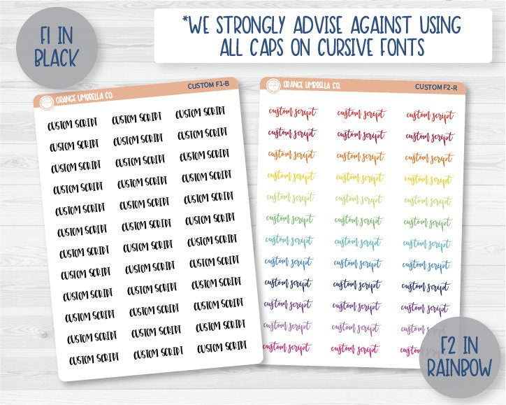 Custom Script Sticker | Choose your font & colors | Removable Matte Planner Stickers ** 1 word/phrase per sheet*** |  customscript