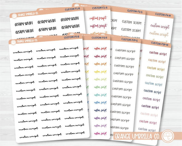 AACustom Script Sticker | Choose Font & Color | Planner Stickers ** 1 word/phrase per sheet*** | hobocustom
