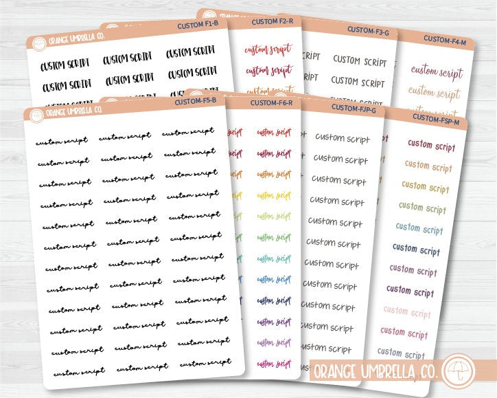 Custom Script Sticker | Choose Font & Color | Planner Stickers ** 1 word/phrase per sheet*** | hobocustom