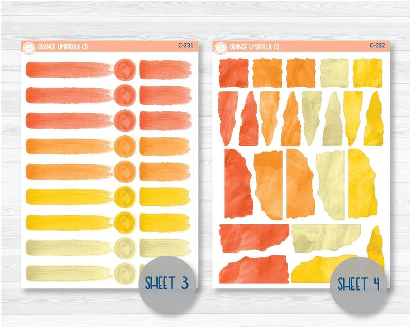 Watercolor Journaling Sheet Planner Stickers & Labels | White or Clear Matte Yellow/Orange | C-229-C-235