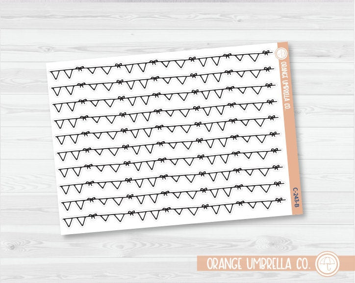 Pennant Banner with Bows Washi Strips Planner Stickers | Clear Matte | C-243-CM