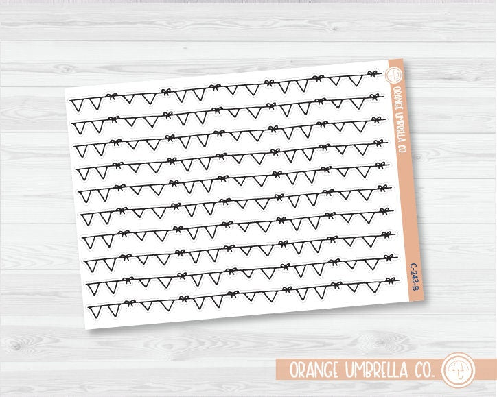 CLEARANCE | Pennant Banner with Bows Washi Strips Planner Stickers | C-243