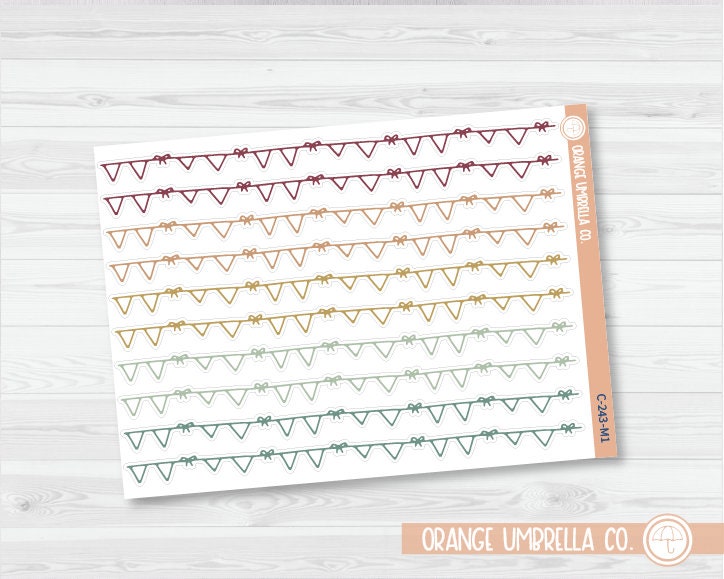 CLEARANCE | Pennant Banner with Bows Washi Strips Planner Stickers | C-243