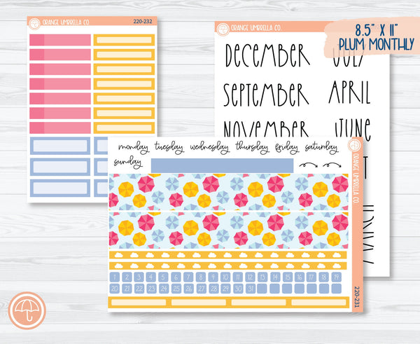 CLEARANCE | 8.5x11 Plum Monthly Planner Kit Stickers | Umbrella Parade 220-231
